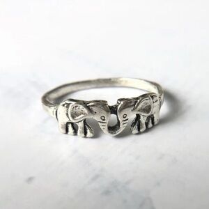 Silver Double Elephant Ring
